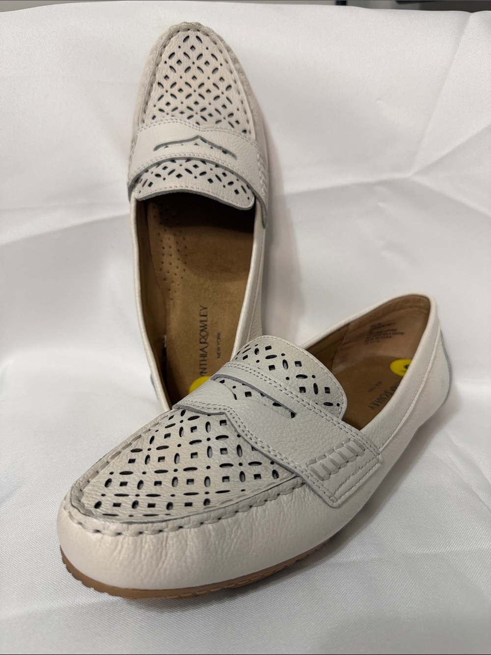 Cynthia Rowley White Perforated Leather Penny Loafers